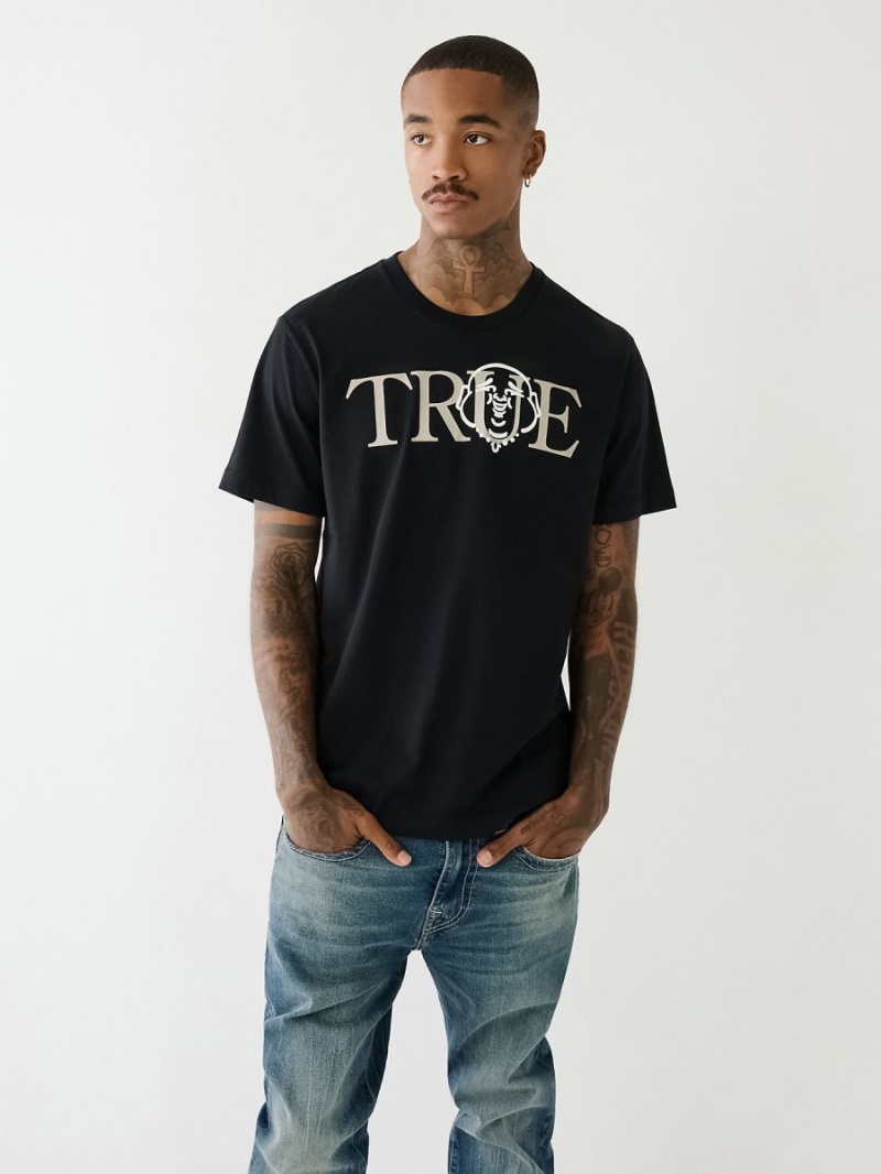 Black True Religion Buddha Logo T Shirts | 5978-HNTMC