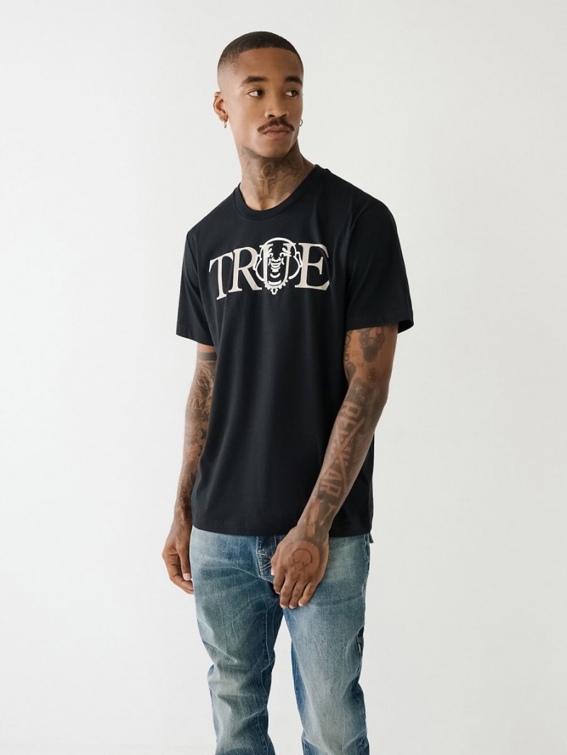 Black True Religion Buddha Logo T Shirts | 5978-HNTMC