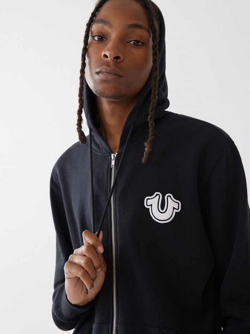 Black True Religion Buddha Logo Zip Hoodie | 7518-WFEUT