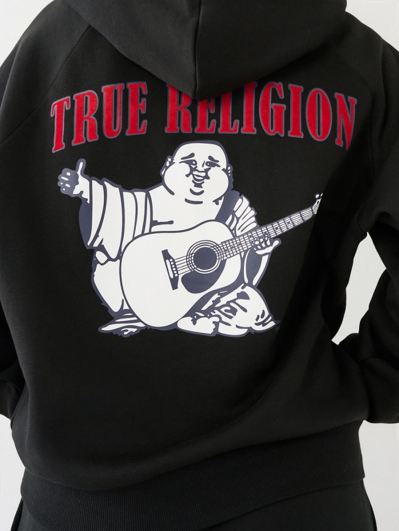 Black True Religion Buddha Relaxed Hoodie | 5762-VCSRX