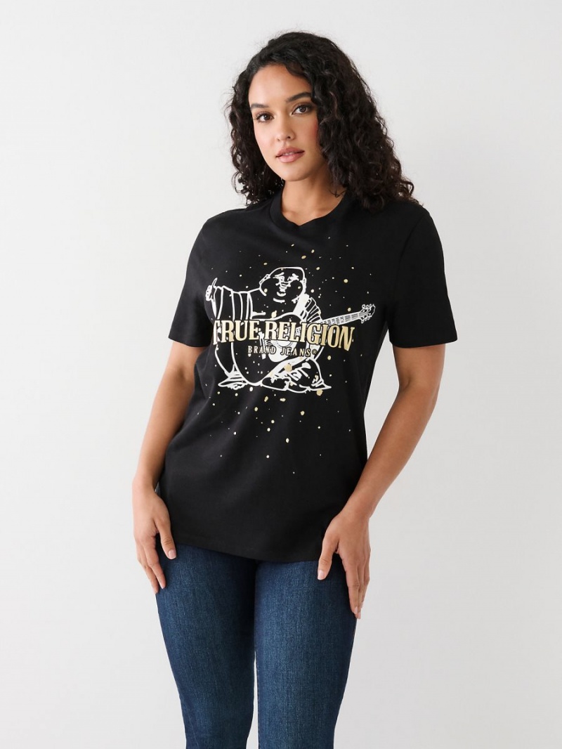 Black True Religion Buddha Splatter Relaxed T Shirts | 8597-CPSDJ