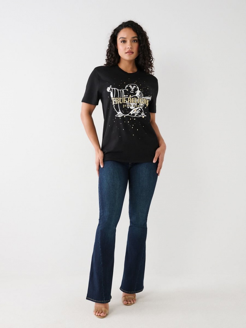 Black True Religion Buddha Splatter Relaxed T Shirts | 8597-CPSDJ