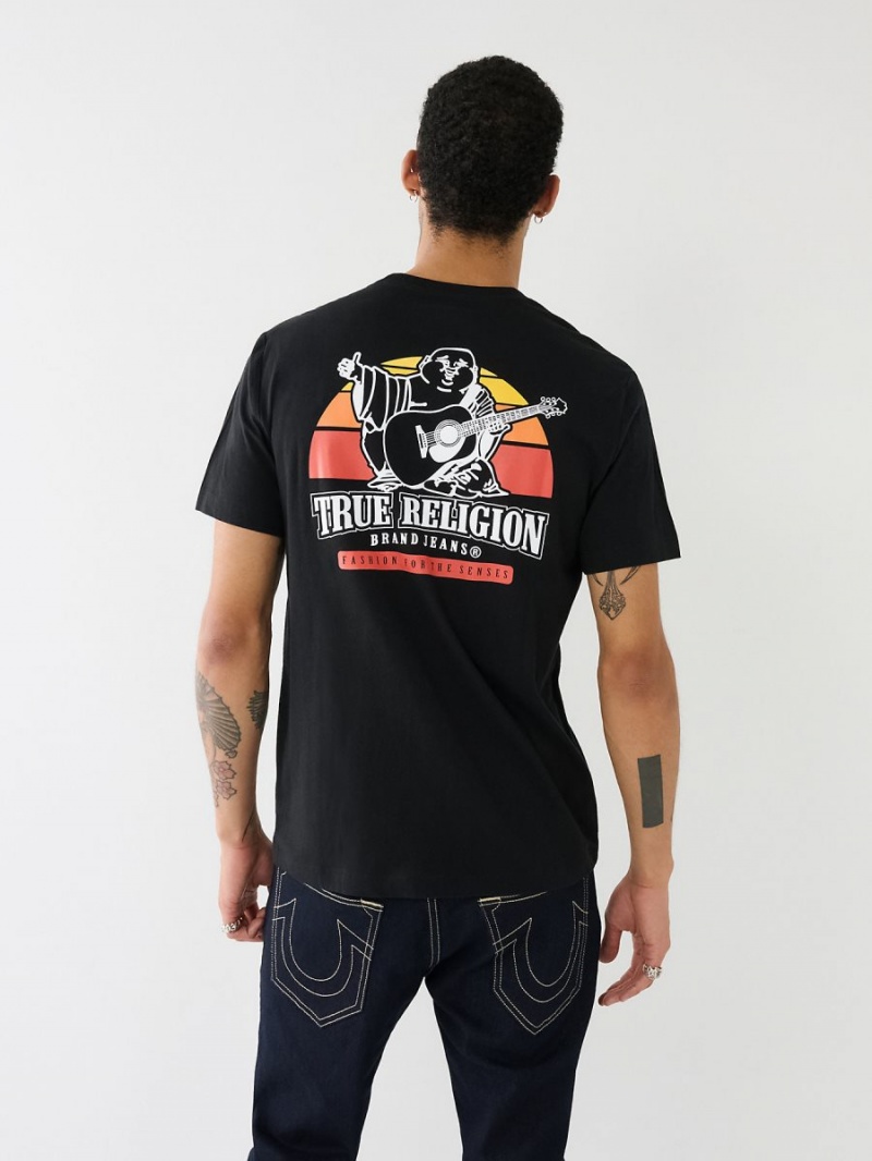 Black True Religion Buddha Sunrise Logo T Shirts | 8760-TMVSJ