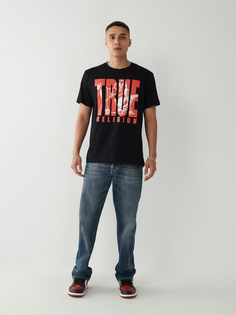 Black True Religion Buddha T Shirts | 1374-PRZFV