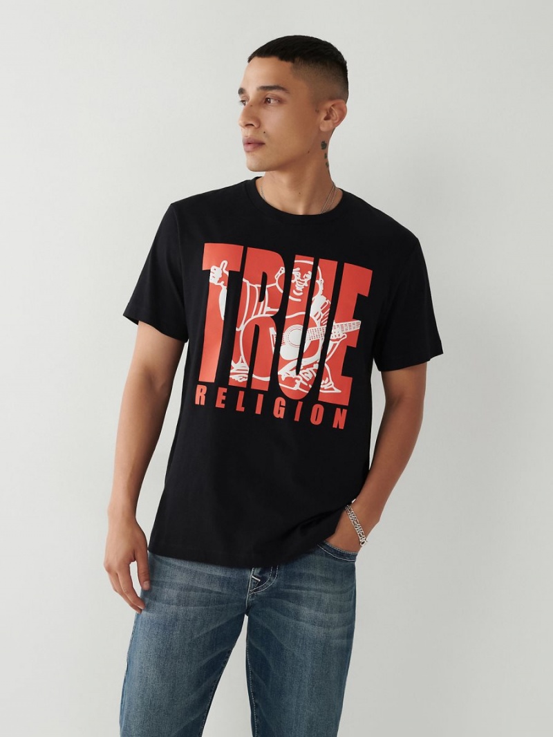 Black True Religion Buddha T Shirts | 1374-PRZFV