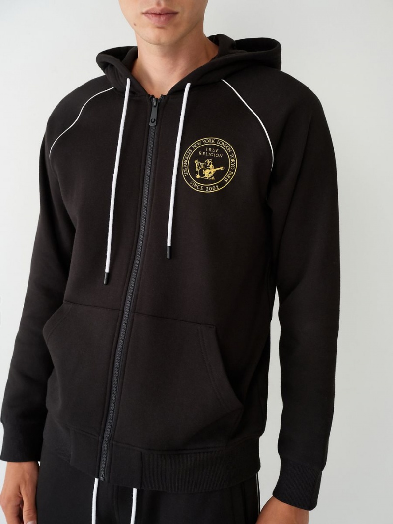 Black True Religion Buddha Zip Hoodie | 1650-VONMY