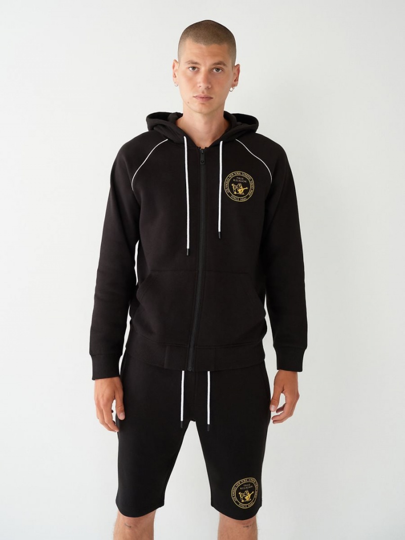 Black True Religion Buddha Zip Hoodie | 1650-VONMY