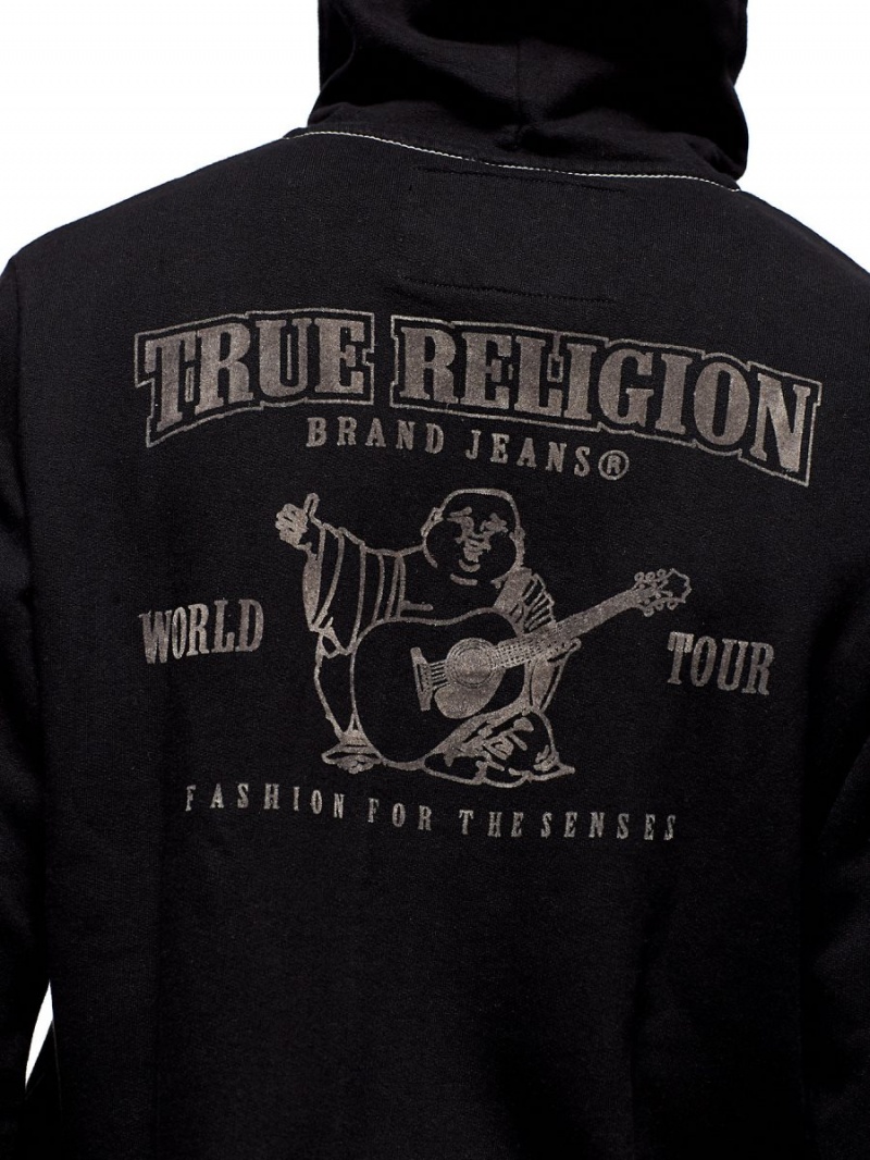 Black True Religion Buddha Zip Hoodie | 1380-QVRZA