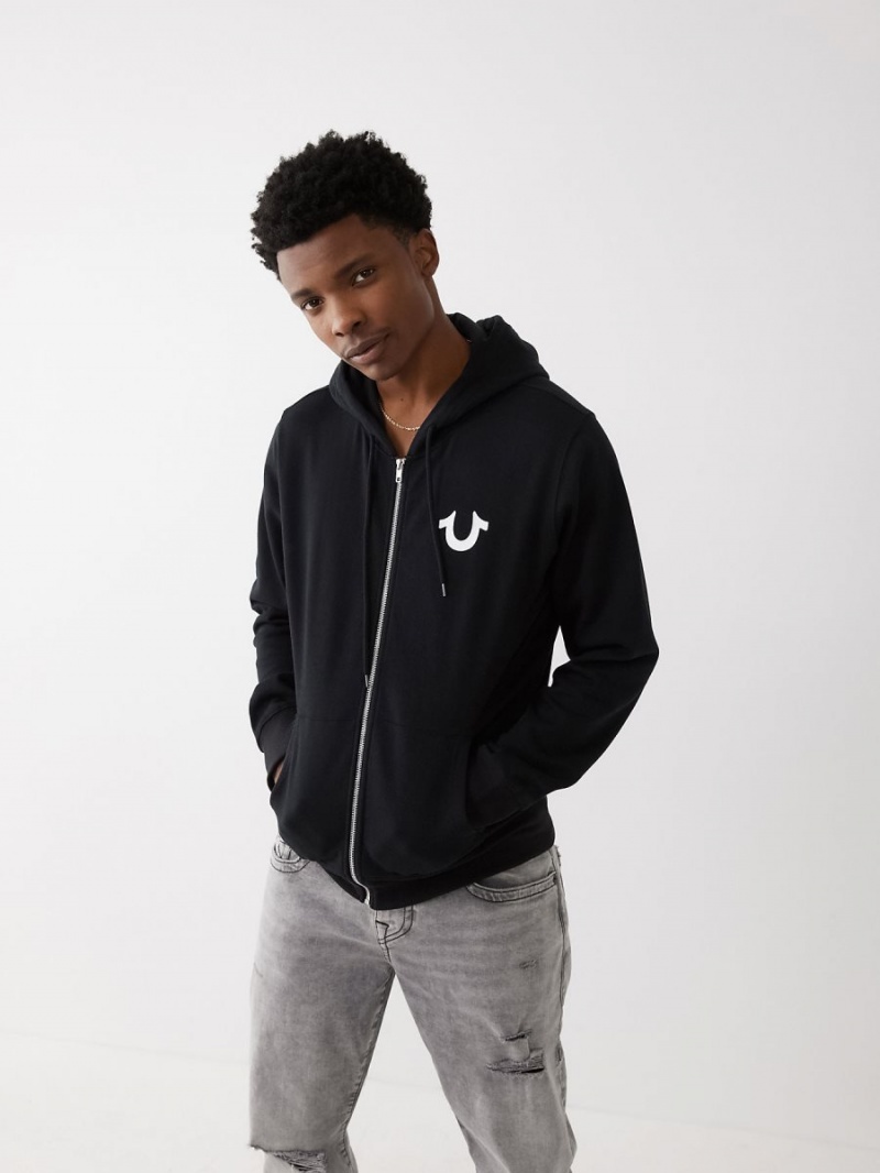 Black True Religion Buddha Zip Hoodie | 3854-RSIZD