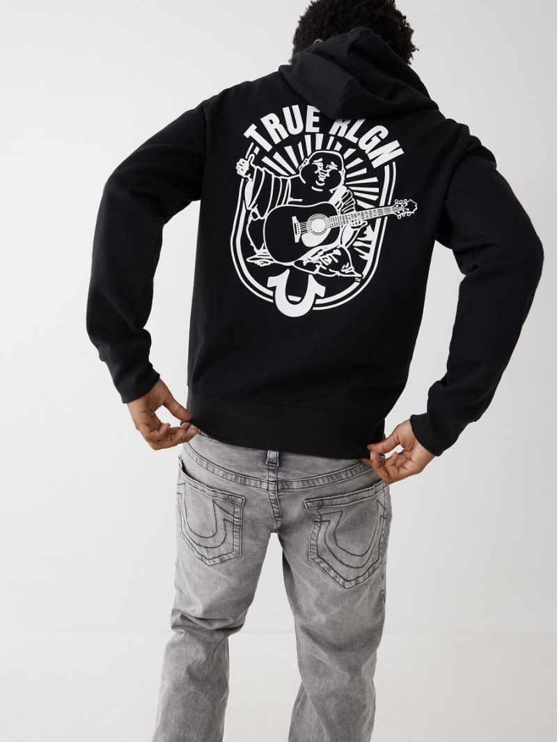 Black True Religion Buddha Zip Hoodie | 3854-RSIZD