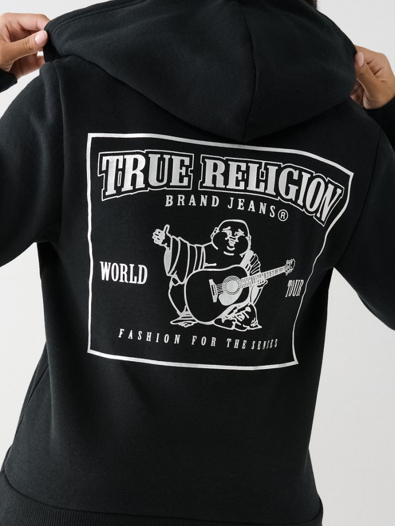 Black True Religion Buddha Zip Hoodie | 3459-WAMVR