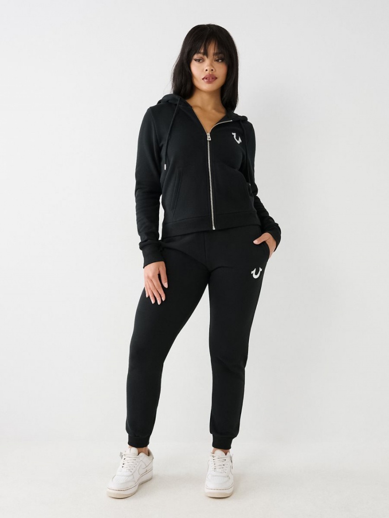 Black True Religion Buddha Zip Hoodie | 3459-WAMVR