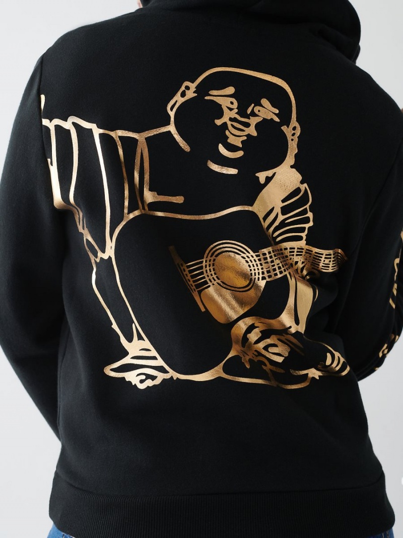 Black True Religion Buddha Zip Hoodie | 9352-OGXZF