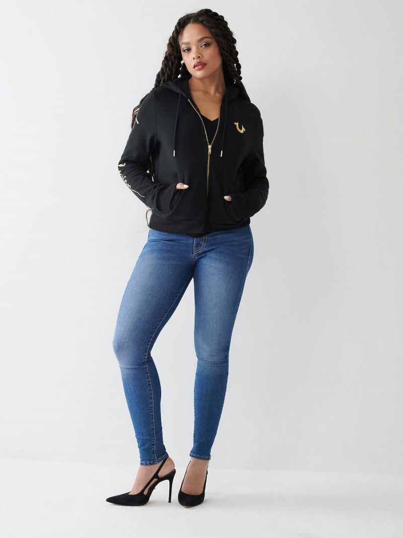 Black True Religion Buddha Zip Hoodie | 9352-OGXZF