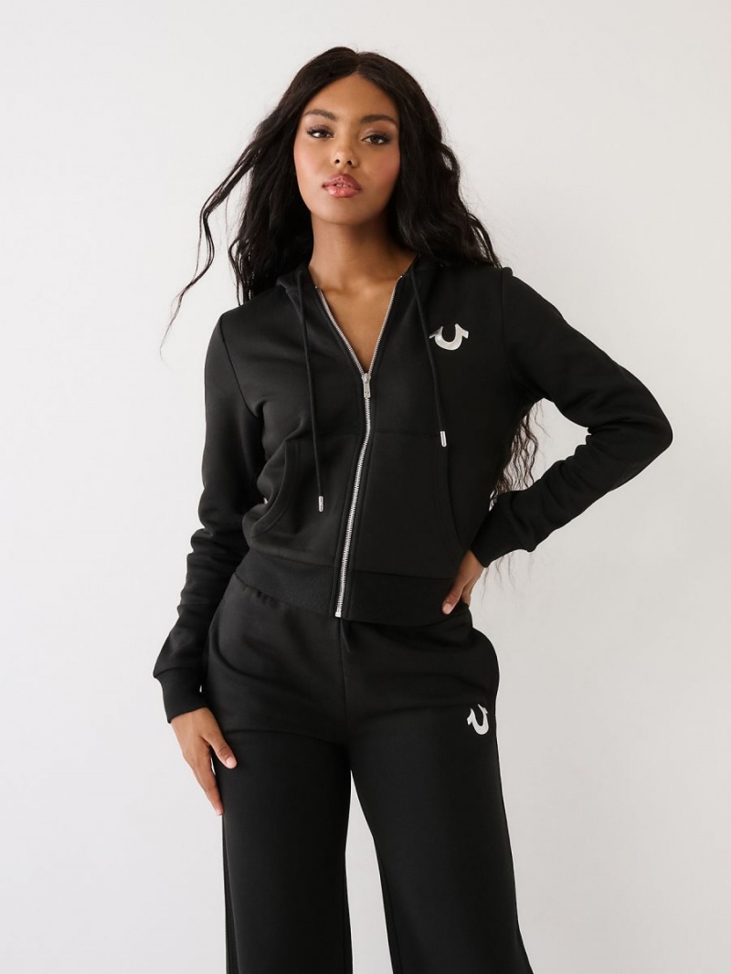 Black True Religion Buddha Zip Hoodie | 9158-LEMBA