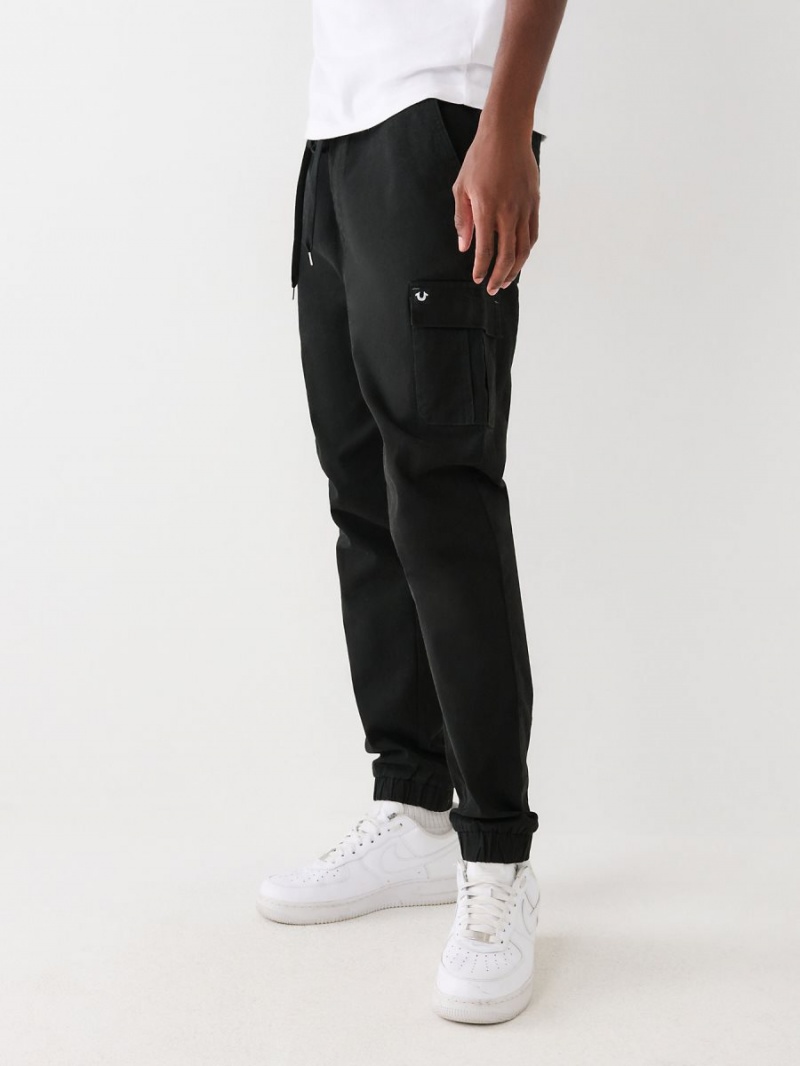 Black True Religion Cargo Jogger Pants | 0813-FPGNU