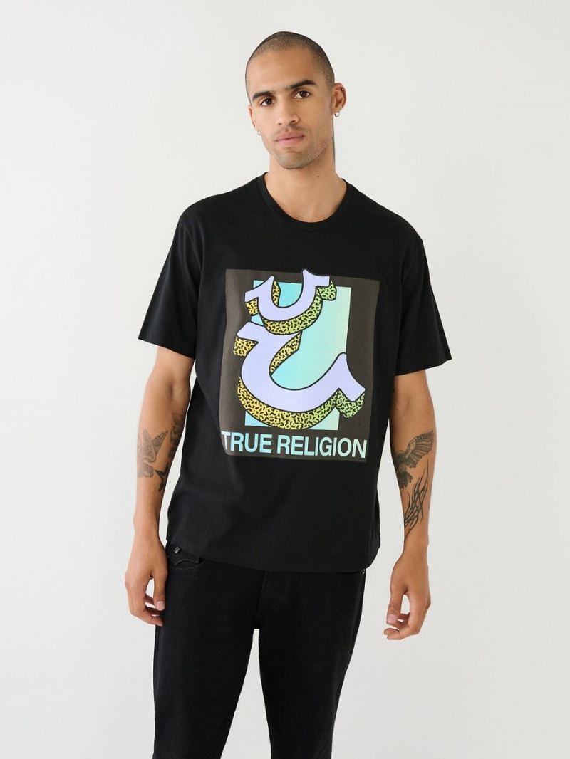 Black True Religion Channel Graphic Relaxed T Shirts | 7856-INODQ