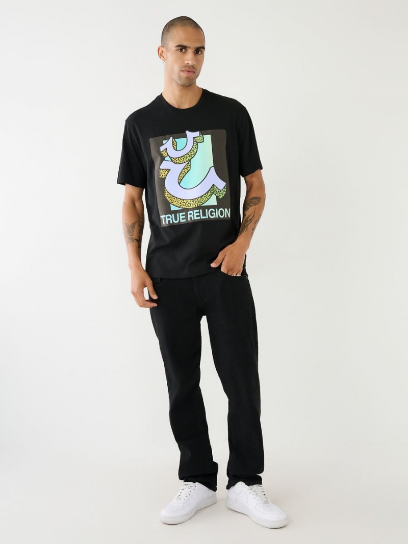 Black True Religion Channel Graphic Relaxed T Shirts | 7856-INODQ