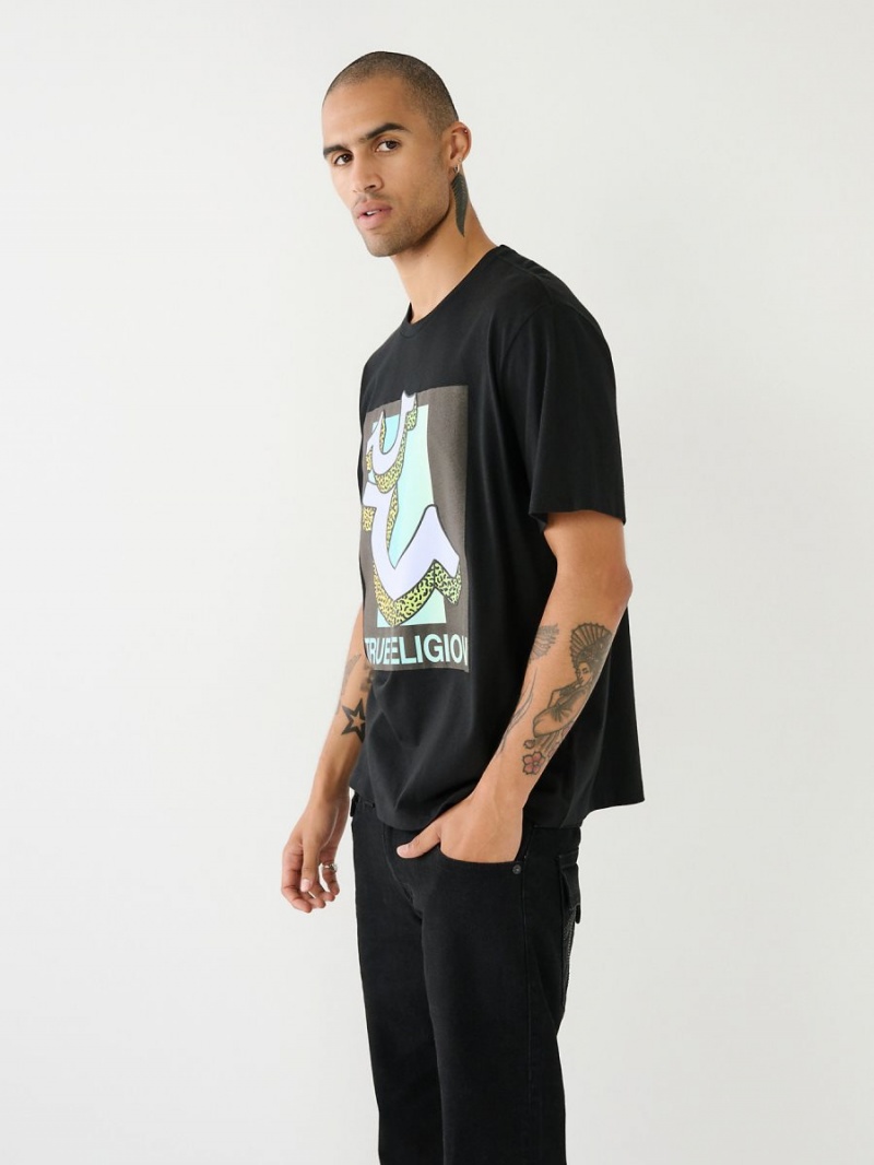 Black True Religion Channel Graphic Relaxed T Shirts | 7856-INODQ