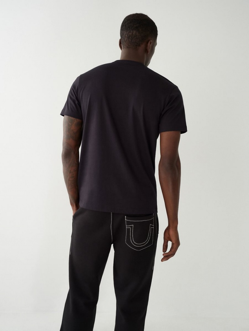 Black True Religion Collegiate Patch T Shirts | 7832-QMGCF