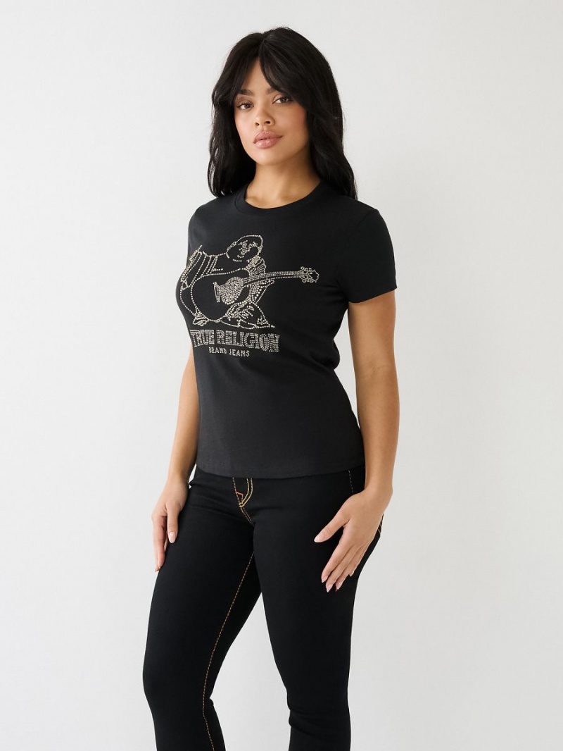 Black True Religion Crystal Buddha Logo Slim T Shirts | 8204-ISRWX