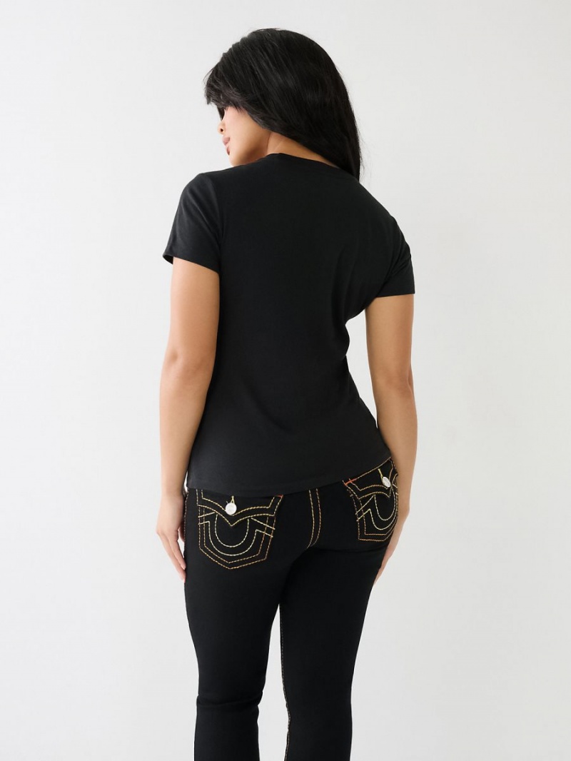 Black True Religion Crystal Buddha Logo Slim T Shirts | 8204-ISRWX