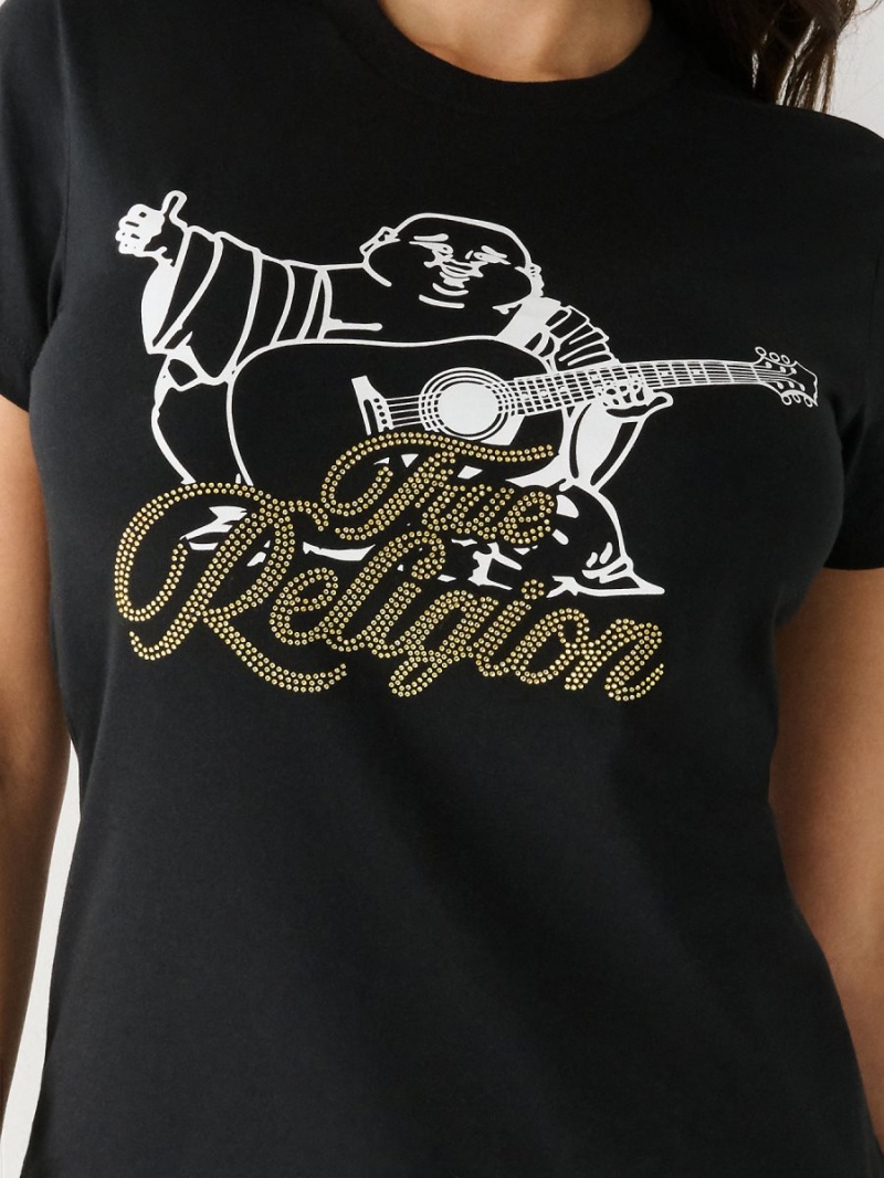 Black True Religion Crystal Buddha T Shirts | 5780-MSIDQ