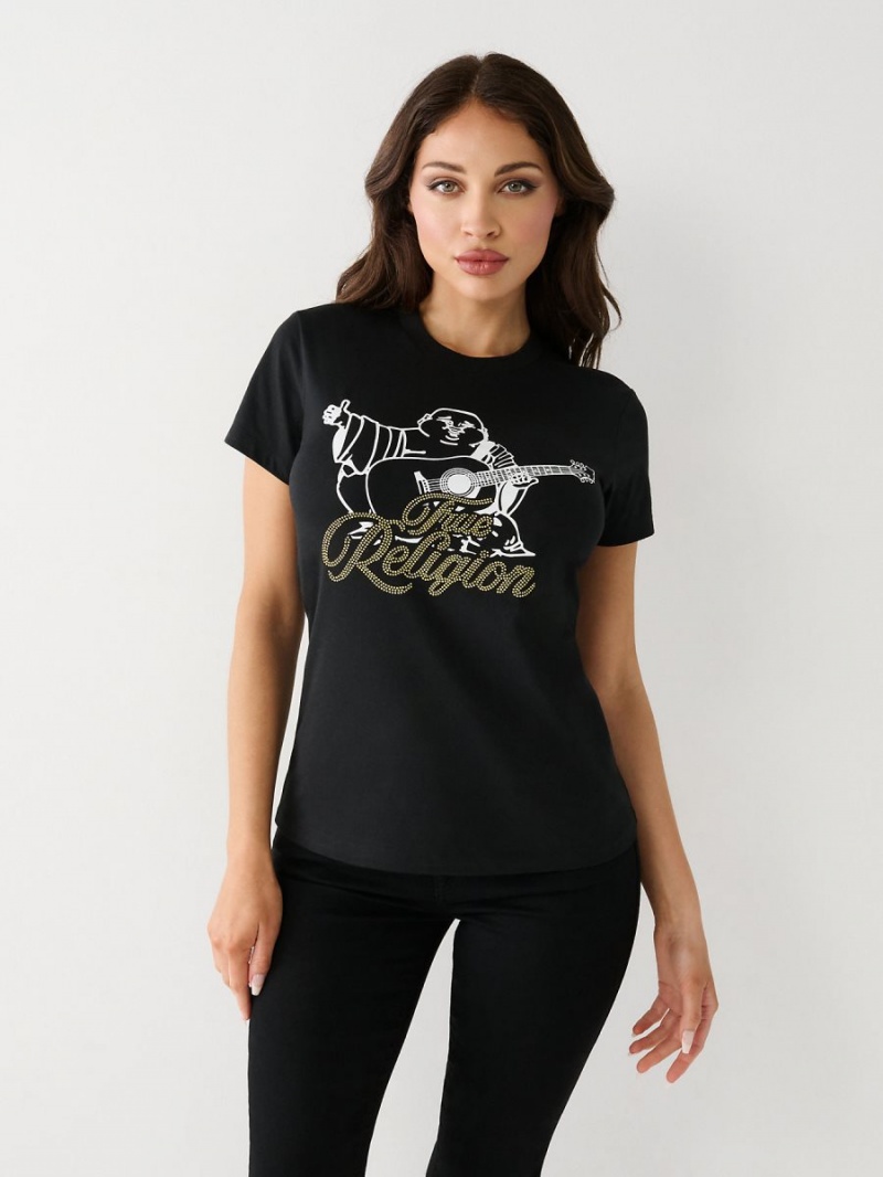 Black True Religion Crystal Buddha T Shirts | 5780-MSIDQ