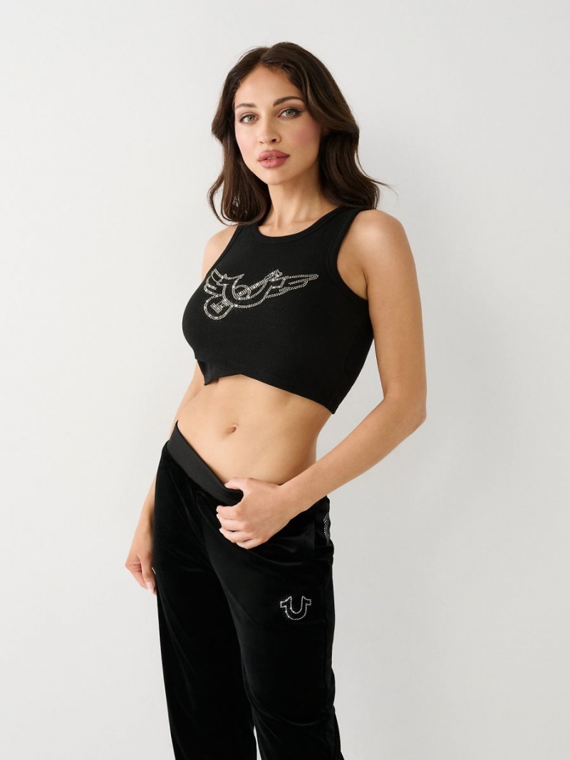 Black True Religion Crystal Crop Tanks | 1265-YBFLE