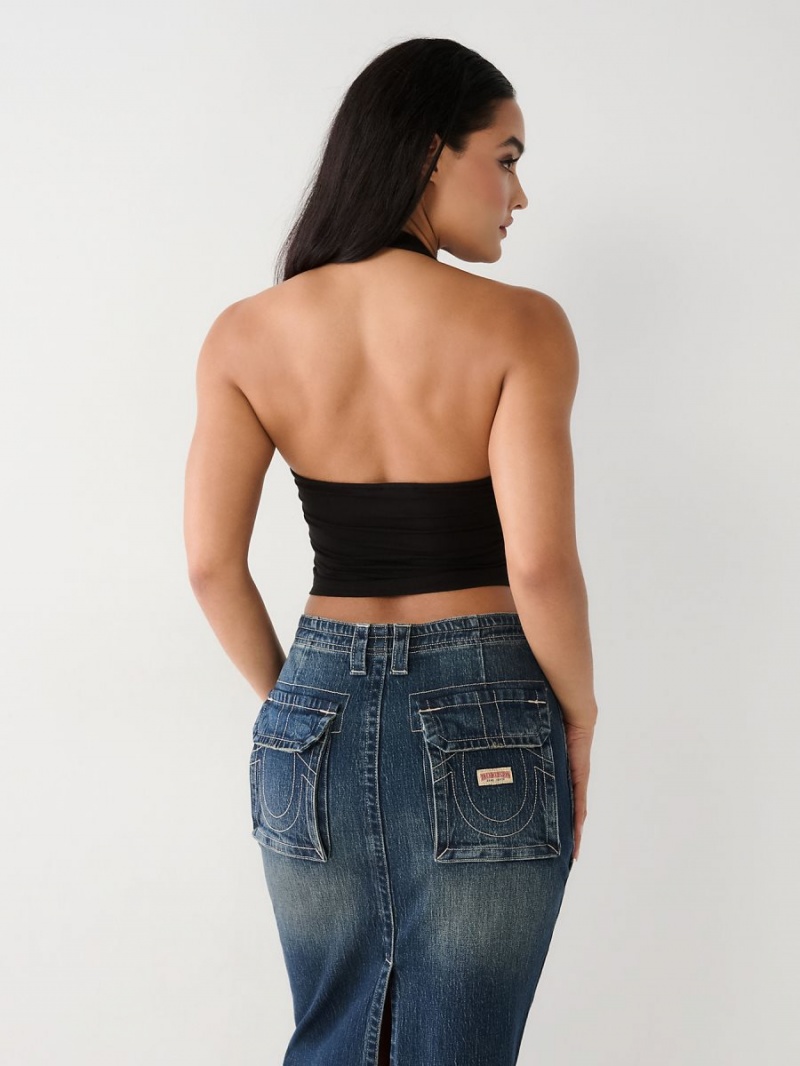 Black True Religion Crystal Halter Top | 3257-VYURX