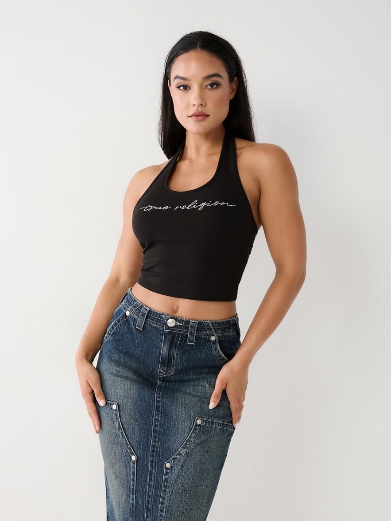 Black True Religion Crystal Halter Top | 3257-VYURX