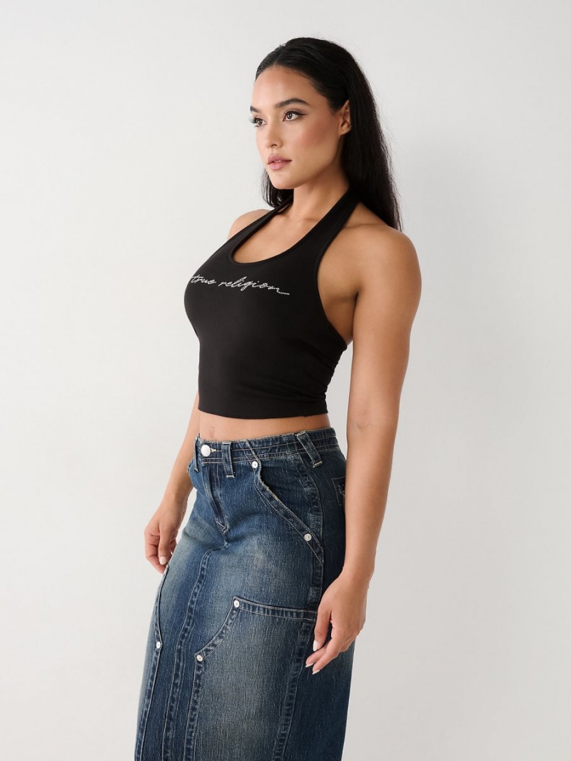 Black True Religion Crystal Halter Top | 3257-VYURX