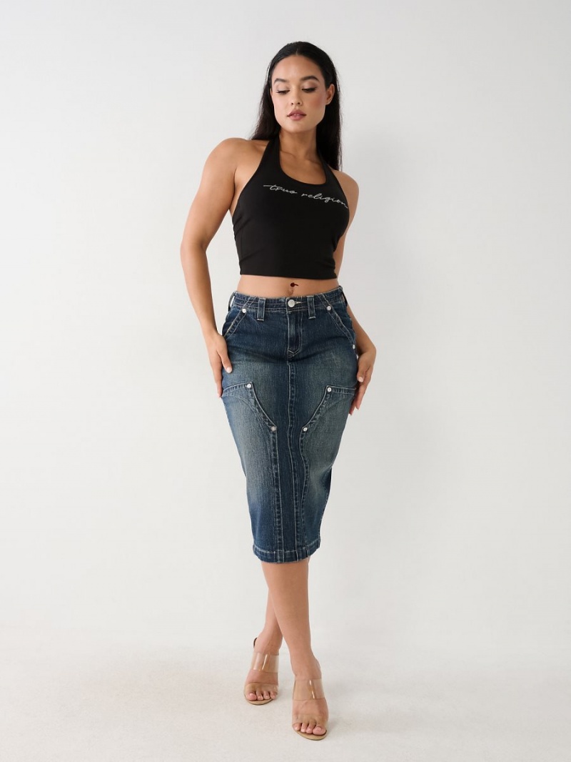 Black True Religion Crystal Halter Top | 3257-VYURX