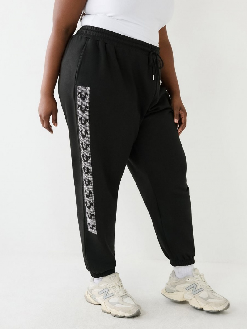 Black True Religion Crystal Horseshoe Box High Rise Boyfriend Jogger | 6281-TNSMO