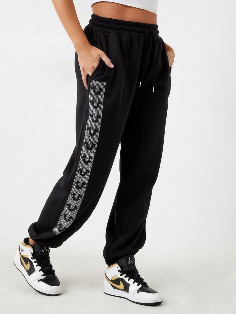 Black True Religion Crystal Horseshoe Box High Rise Boyfriend Jogger | 6281-TNSMO