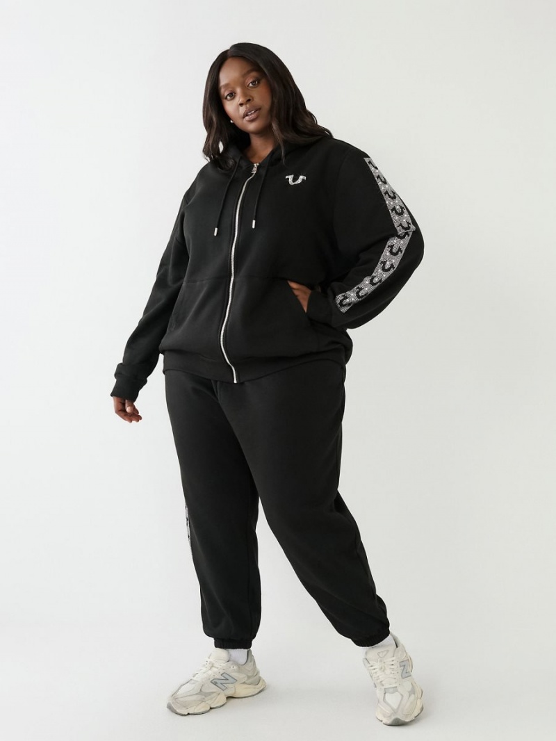 Black True Religion Crystal Horseshoe Boyfriend Zip Hoodie | 2936-MSDQG