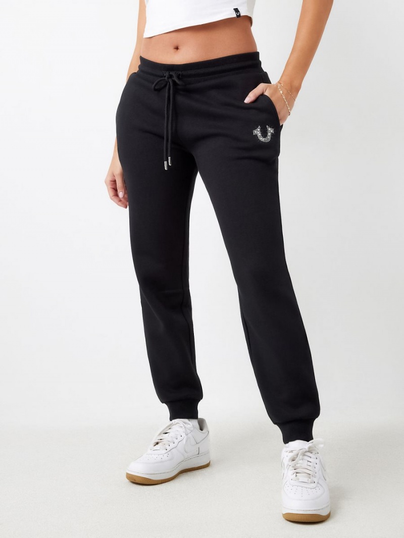 Black True Religion Crystal Horseshoe Mid Rise Jogger | 3182-NAQGR