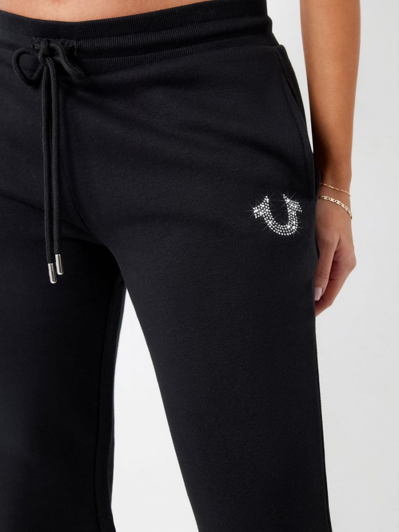 Black True Religion Crystal Horseshoe Mid Rise Jogger | 3182-NAQGR