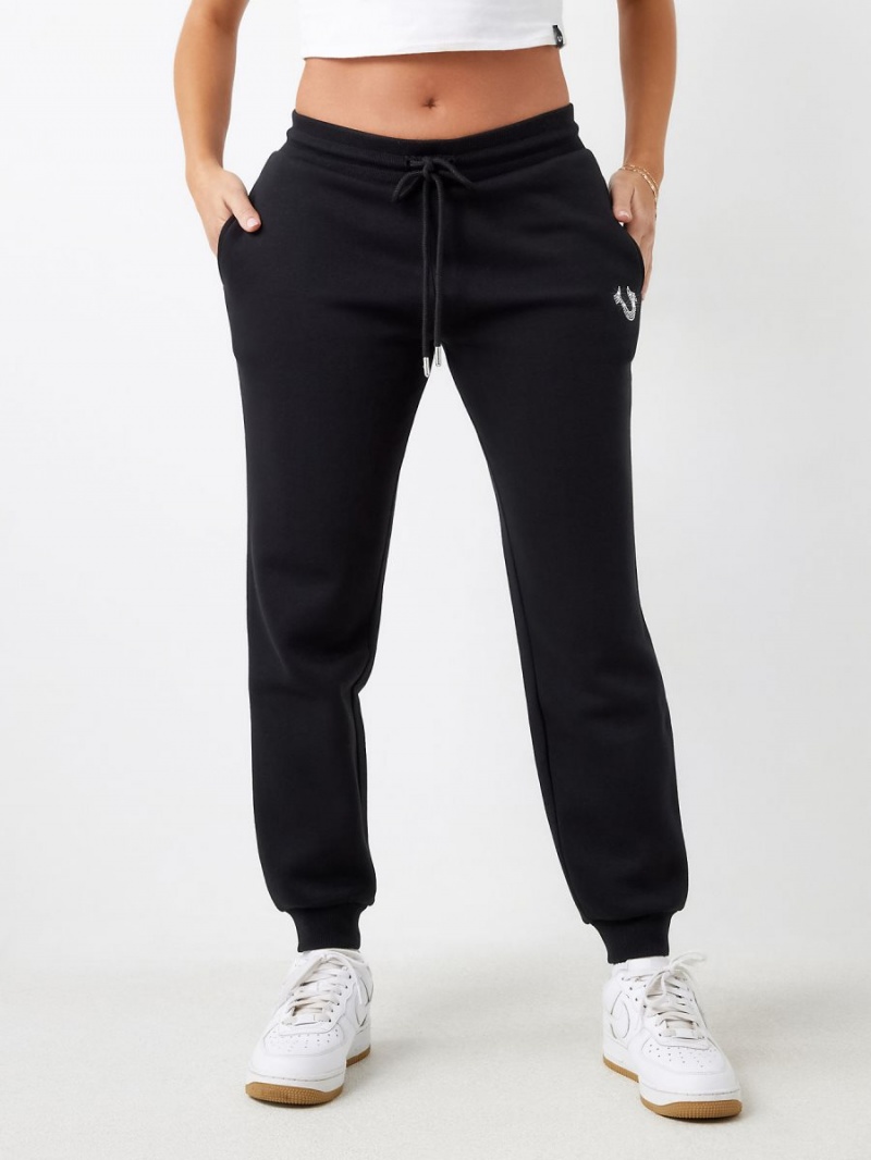 Black True Religion Crystal Horseshoe Mid Rise Jogger | 3182-NAQGR