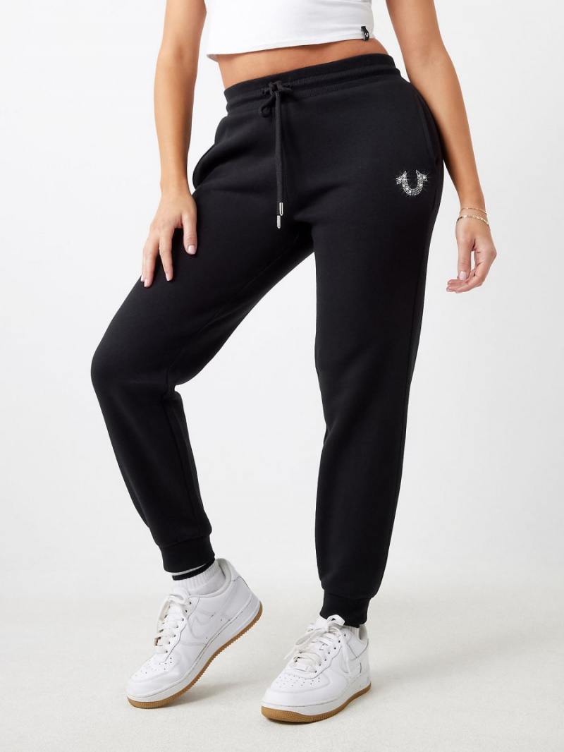 Black True Religion Crystal Horseshoe Mid Rise Jogger | 7608-HQKTE