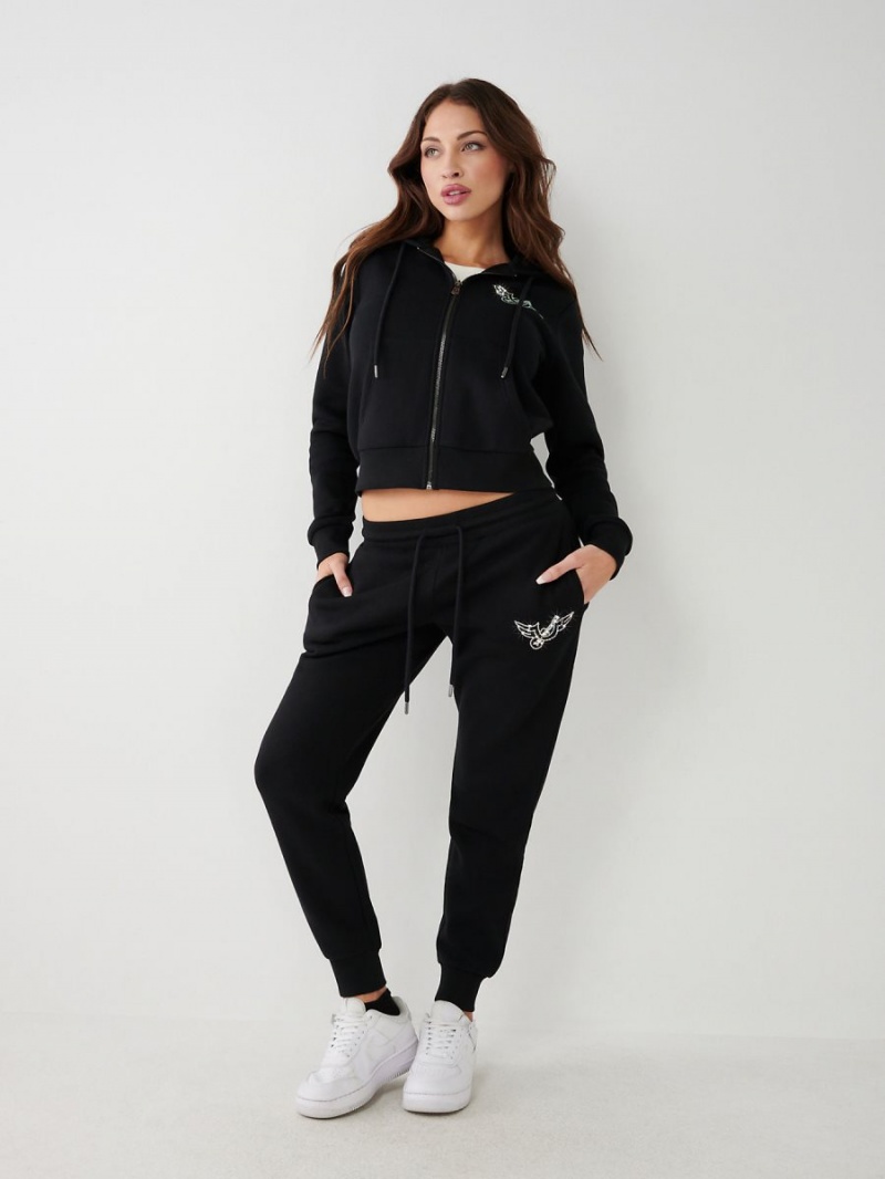 Black True Religion Crystal Logo Jogger | 2185-ZAKLF