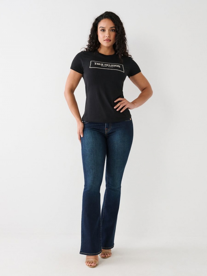 Black True Religion Crystal Logo T Shirts | 0286-TCQMO