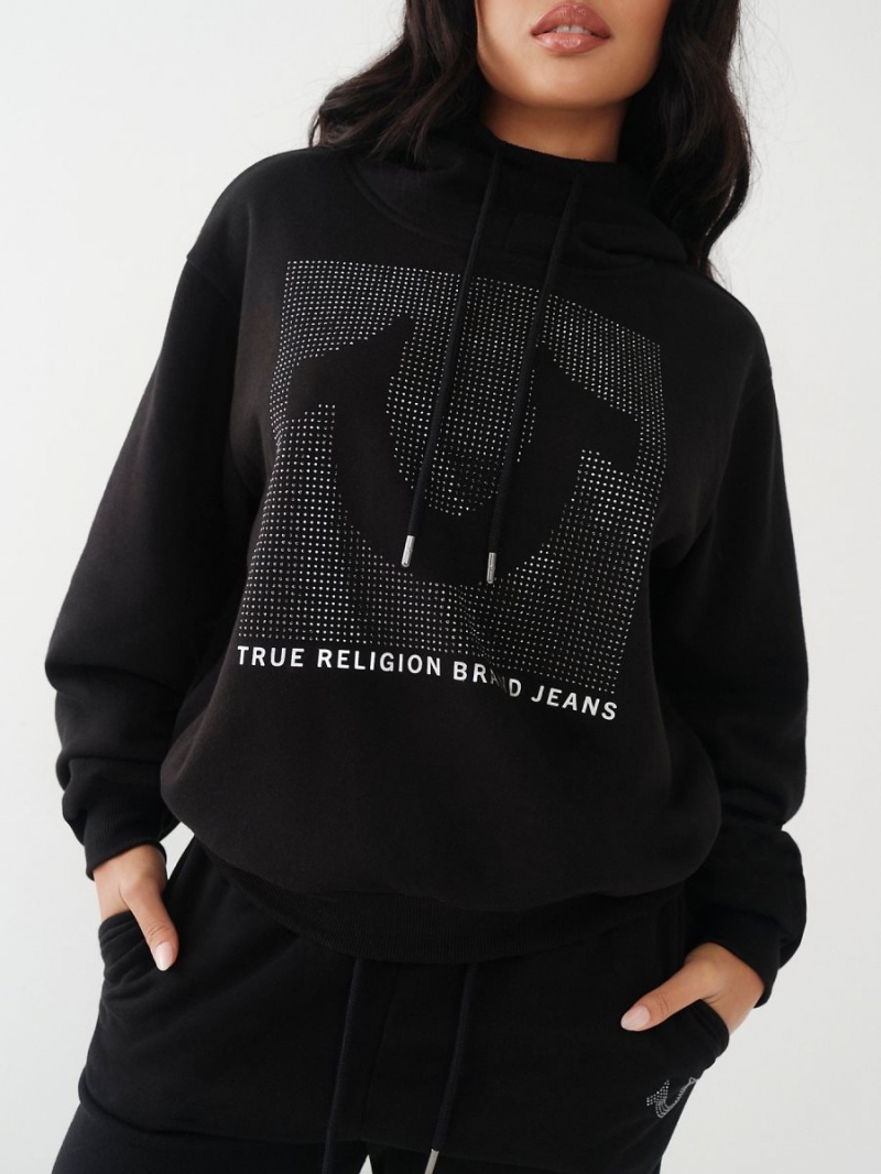 Black True Religion Crystal Relaxed Hoodie | 5013-WFVJL