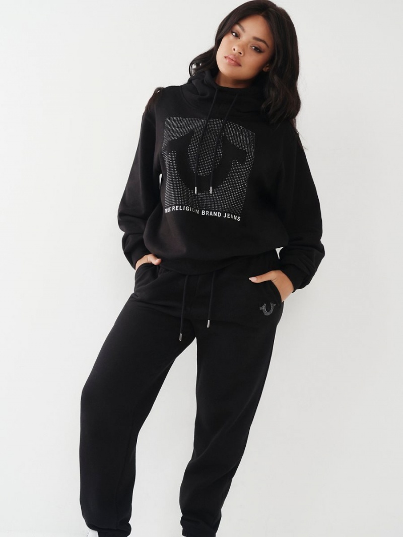 Black True Religion Crystal Relaxed Hoodie | 5013-WFVJL