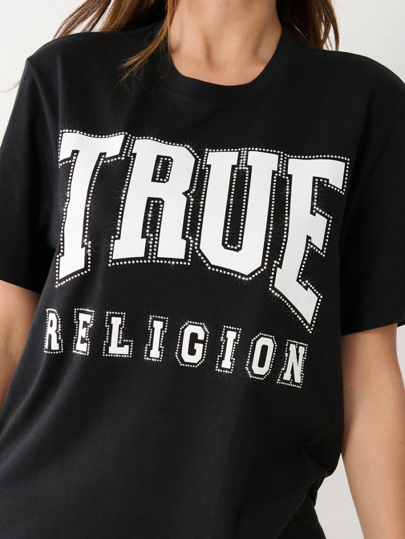 Black True Religion Crystal Relaxed T Shirts | 5930-WVYNG