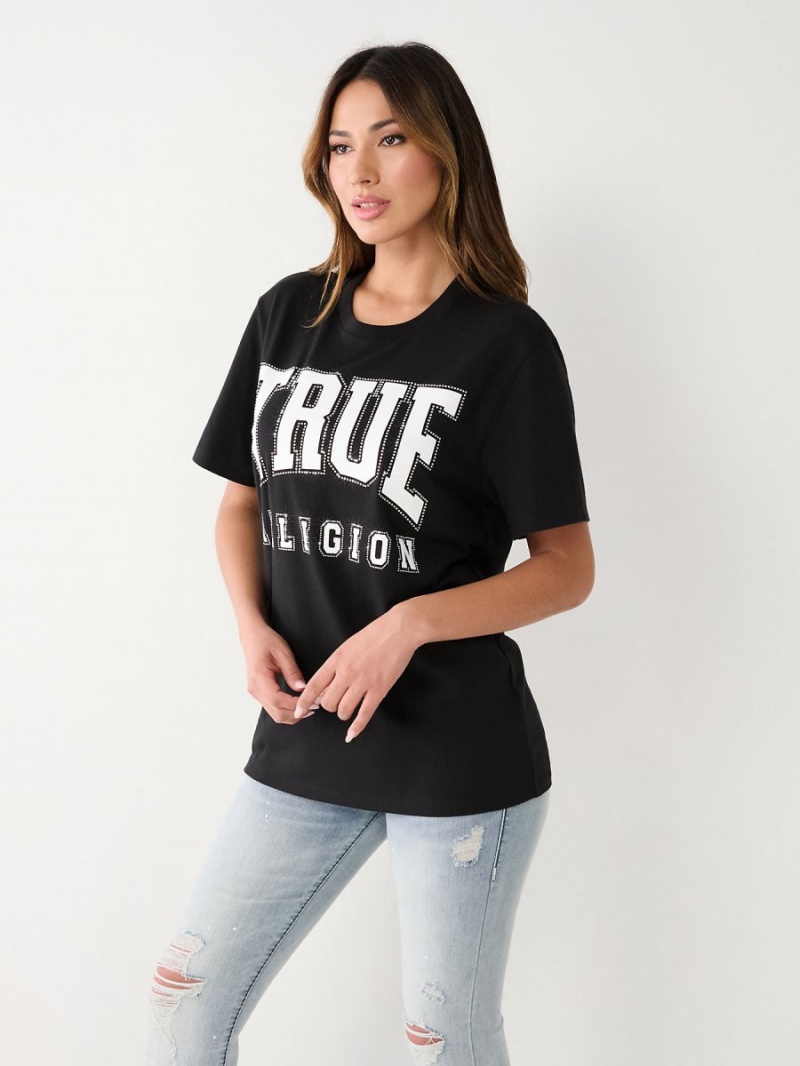 Black True Religion Crystal Relaxed T Shirts | 5930-WVYNG