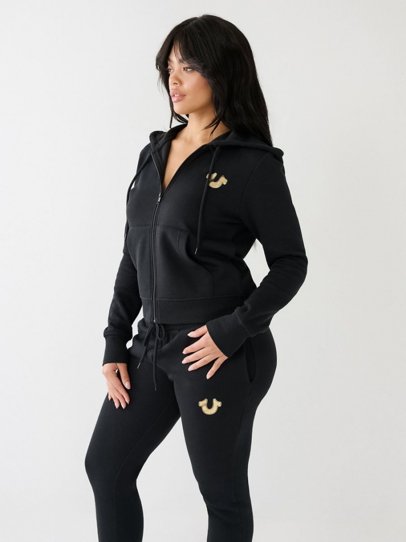 Black True Religion Crystal Rlgn Logo Hoodie | 8421-RDVEL