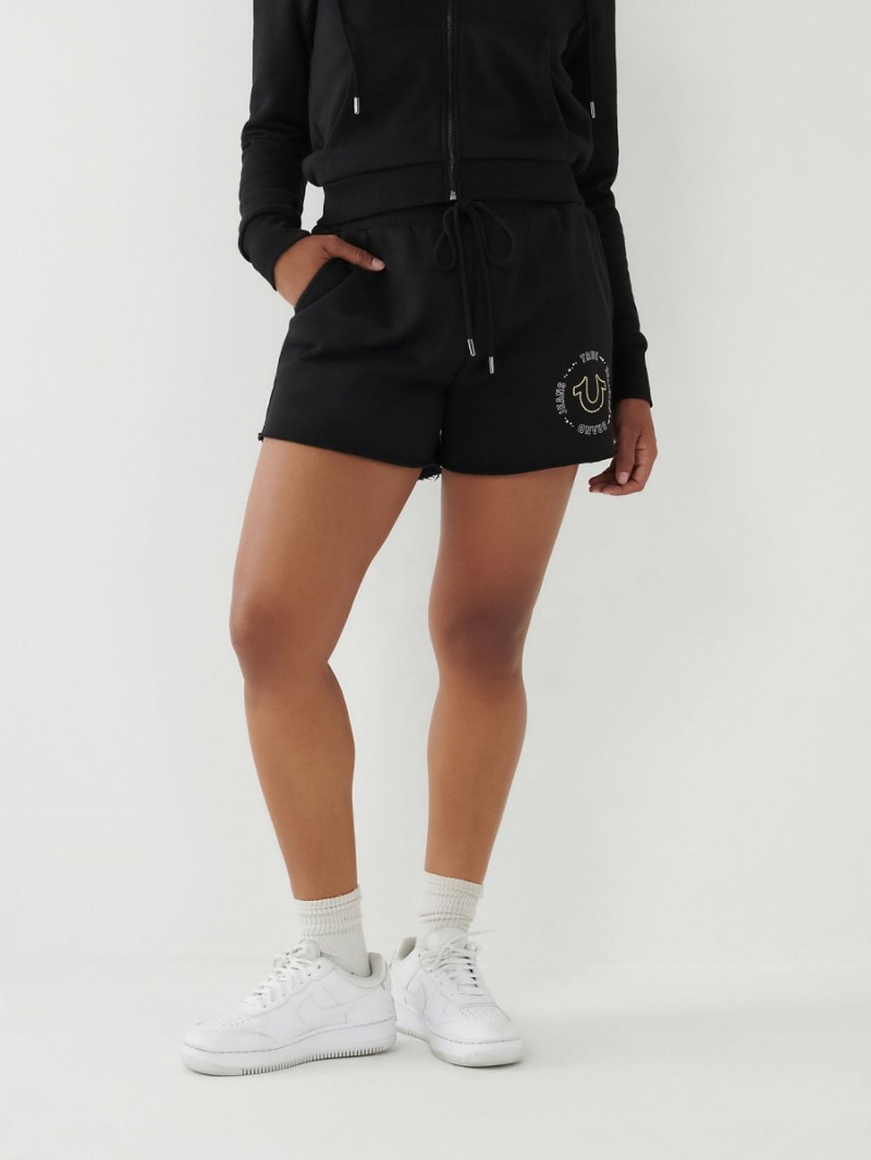 Black True Religion Crystal Sweat Shorts | 0542-NKYMD