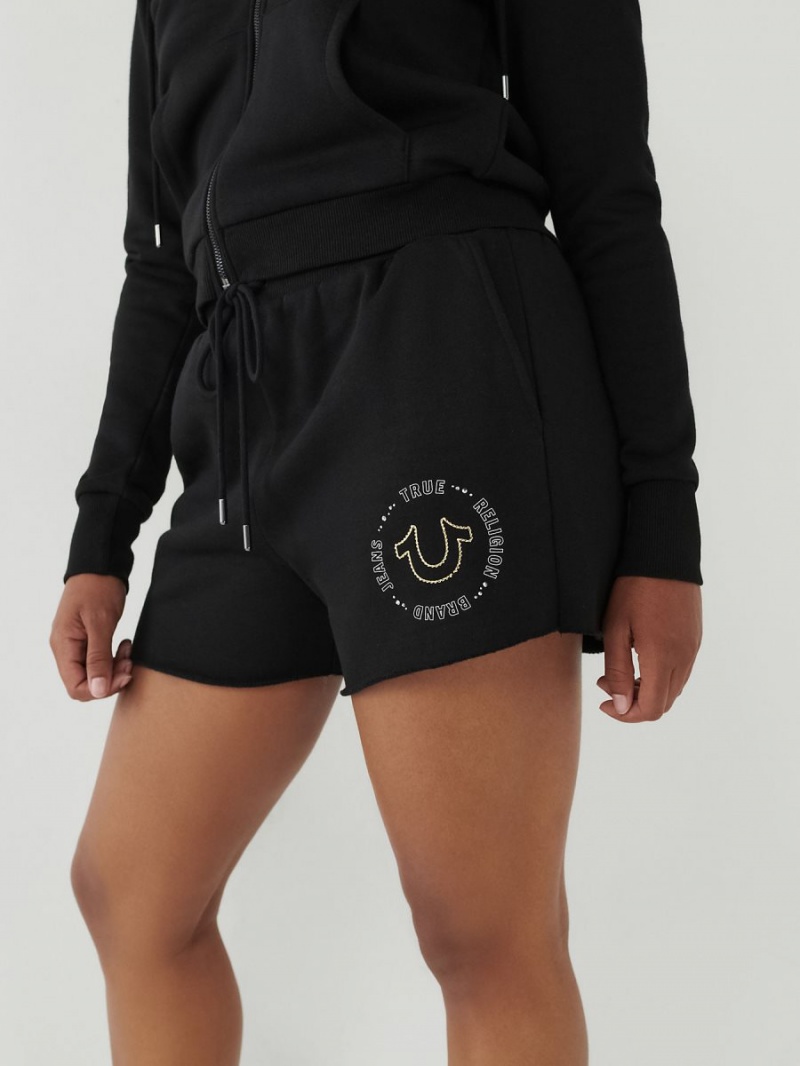 Black True Religion Crystal Sweat Shorts | 0542-NKYMD