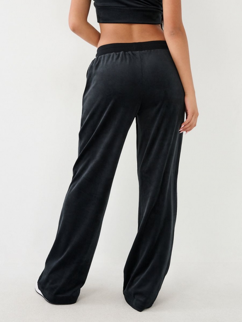 Black True Religion Crystal Velour Logo Track Pants | 9531-RSJTL